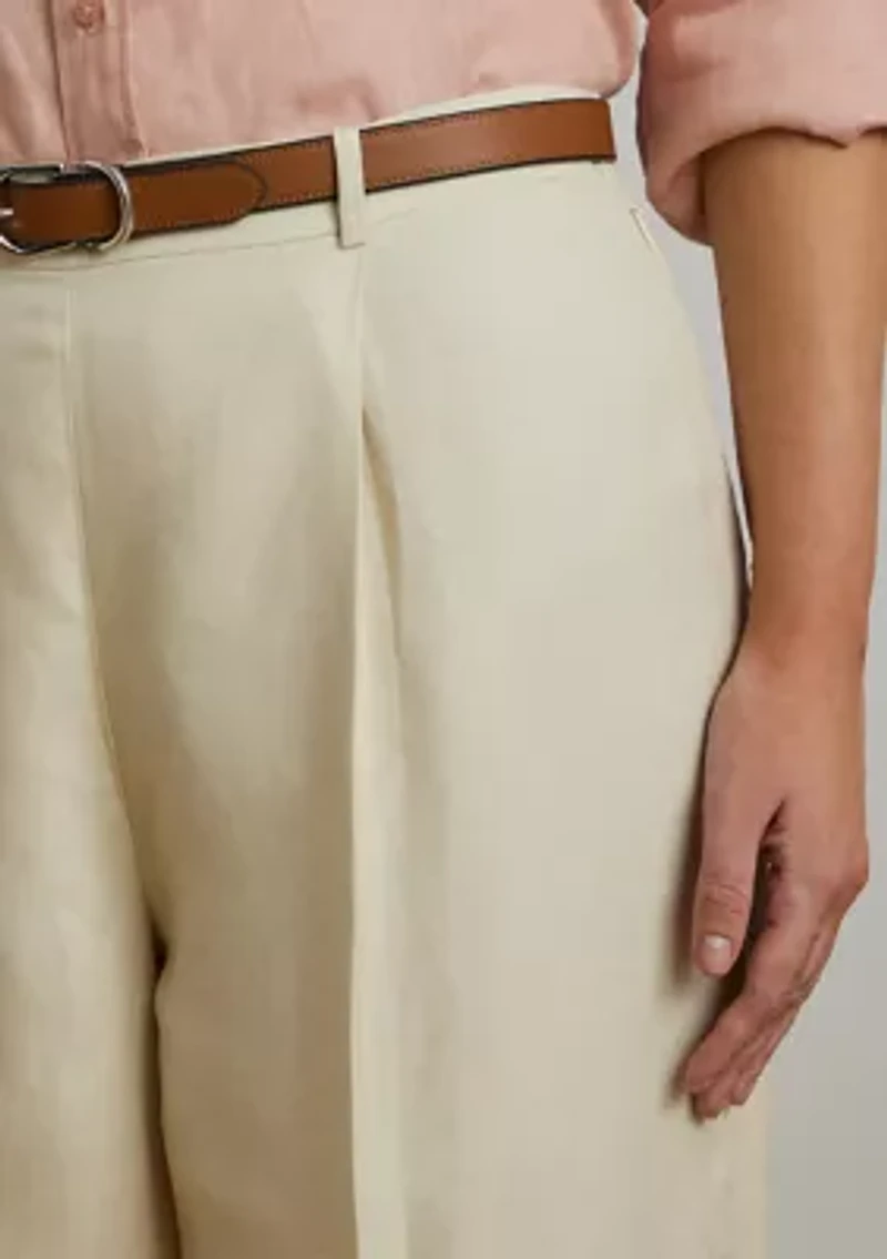 Plus Linen Blend Twill Wide Leg Pants