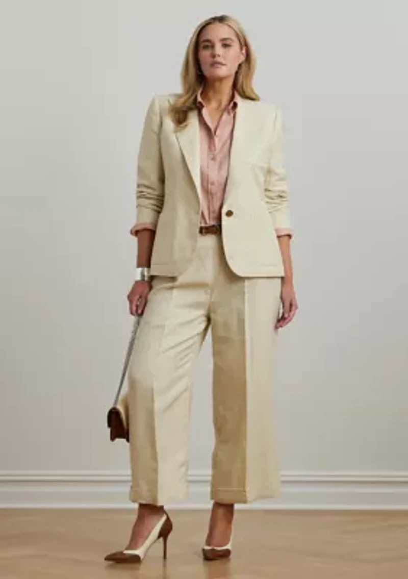 Plus Linen Blend Twill Wide Leg Pants
