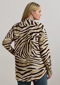 Plus Relaxed Fit Zebra-Print Linen Shirt