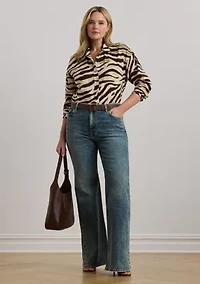 Plus Relaxed Fit Zebra-Print Linen Shirt