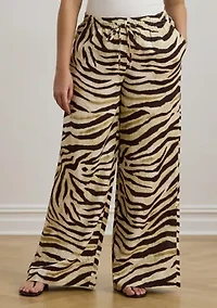 Plus Zebra-Print Linen Wide-Leg Pant
