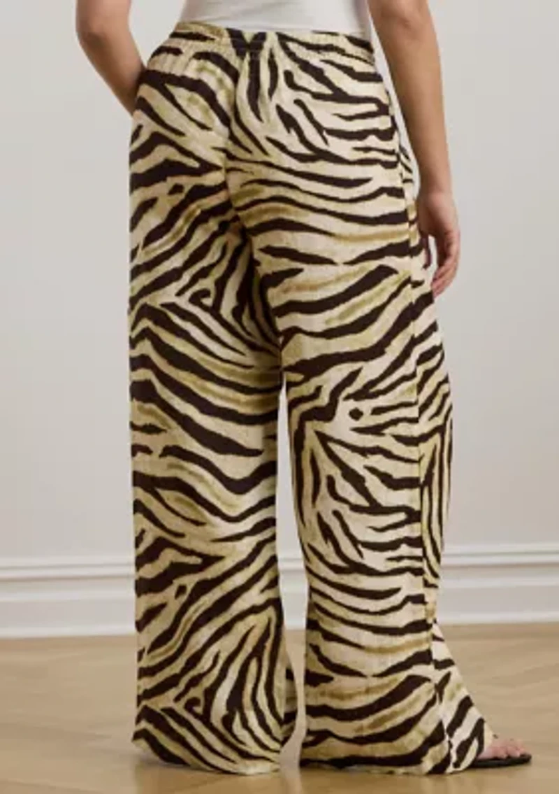 Plus Zebra-Print Linen Wide-Leg Pant