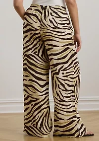 Plus Zebra-Print Linen Wide-Leg Pant