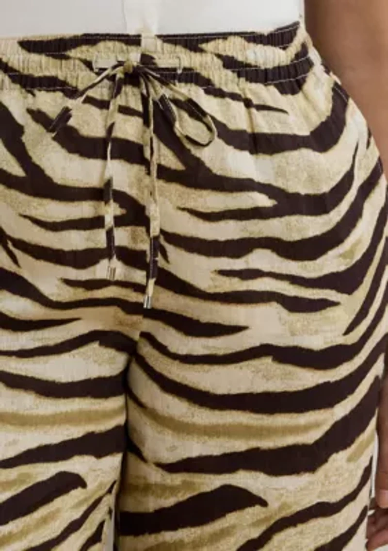 Plus Zebra-Print Linen Wide-Leg Pant