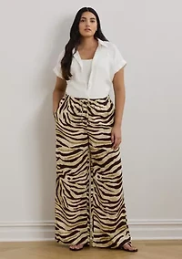 Plus Zebra-Print Linen Wide-Leg Pant
