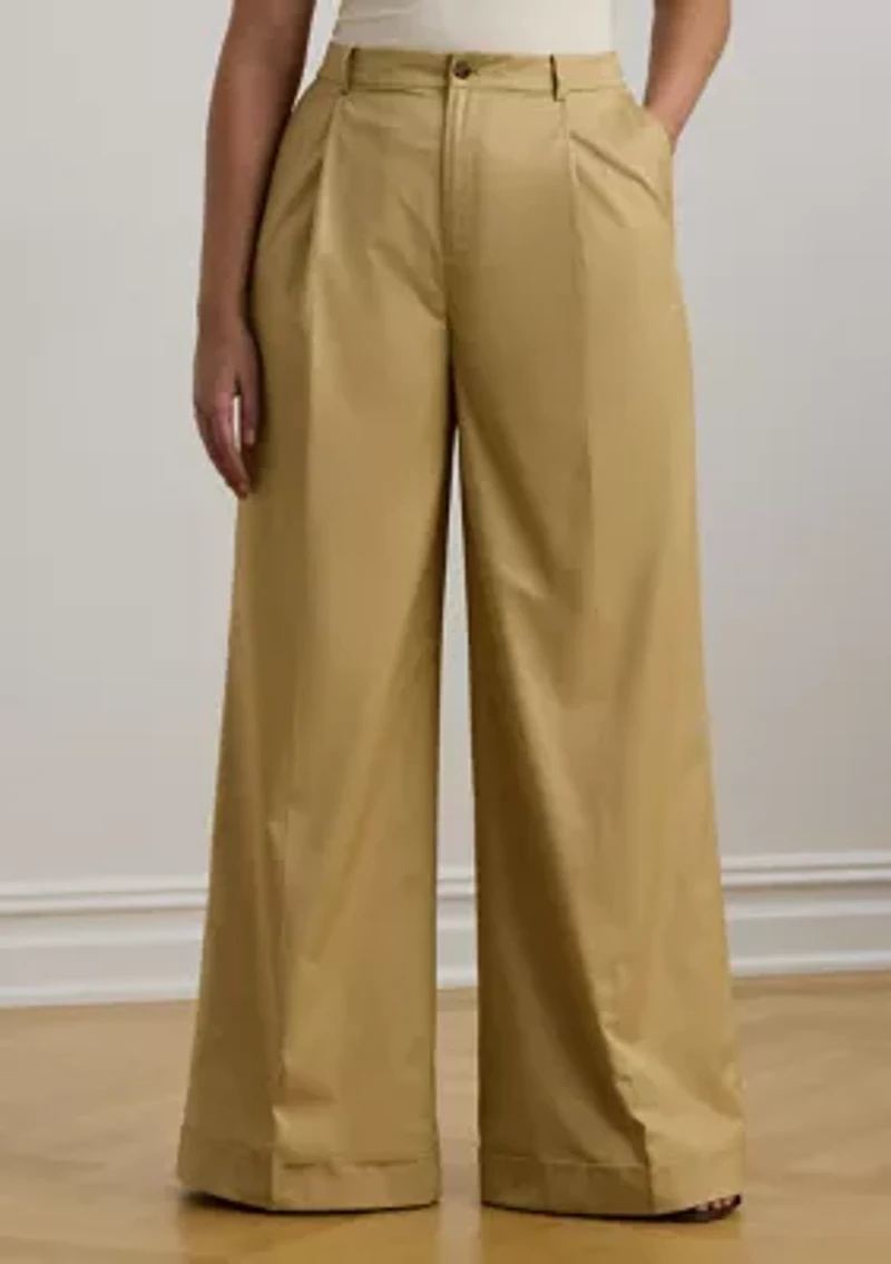 Women's Pleated Cotton Twill Wide Leg Pants