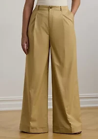 Women's Pleated Cotton Twill Wide Leg Pants