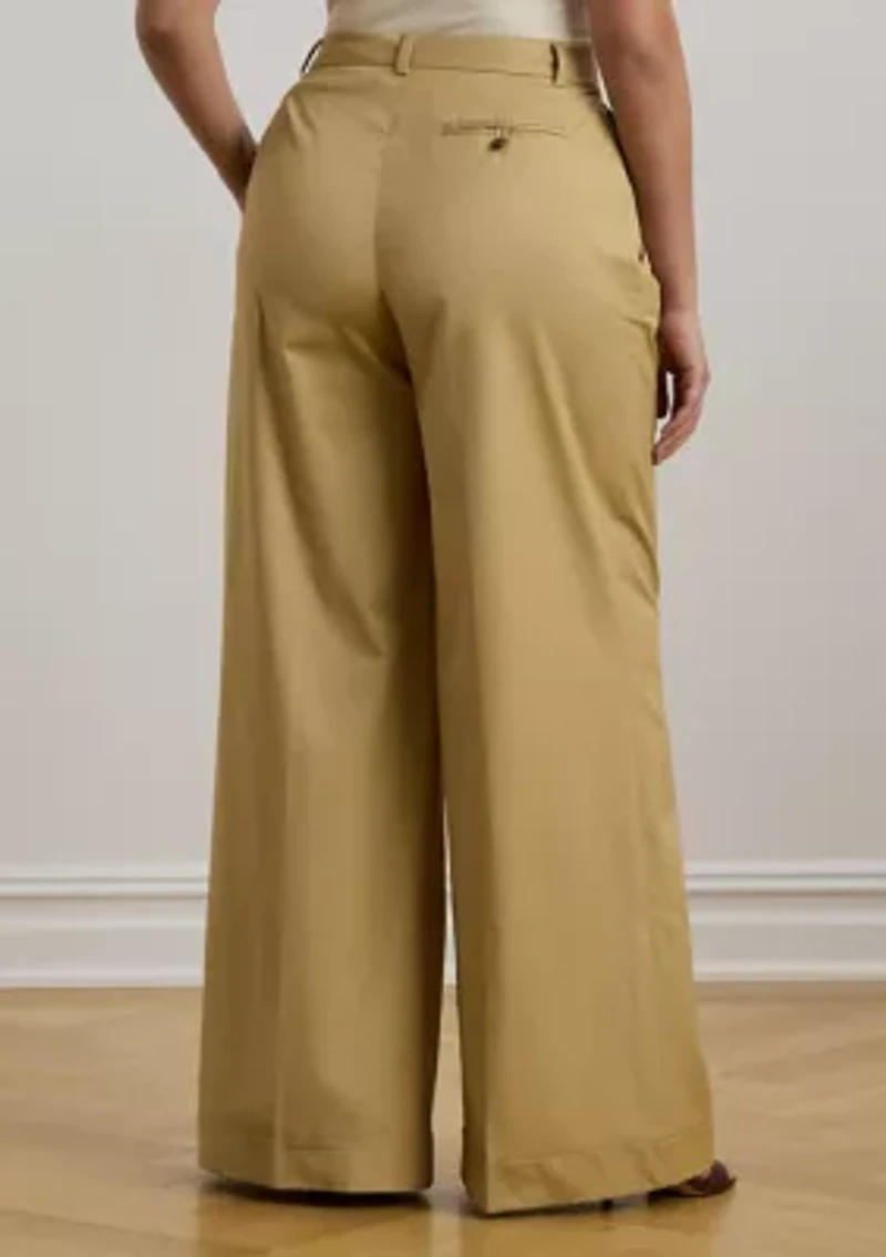 Women's Pleated Cotton Twill Wide Leg Pants