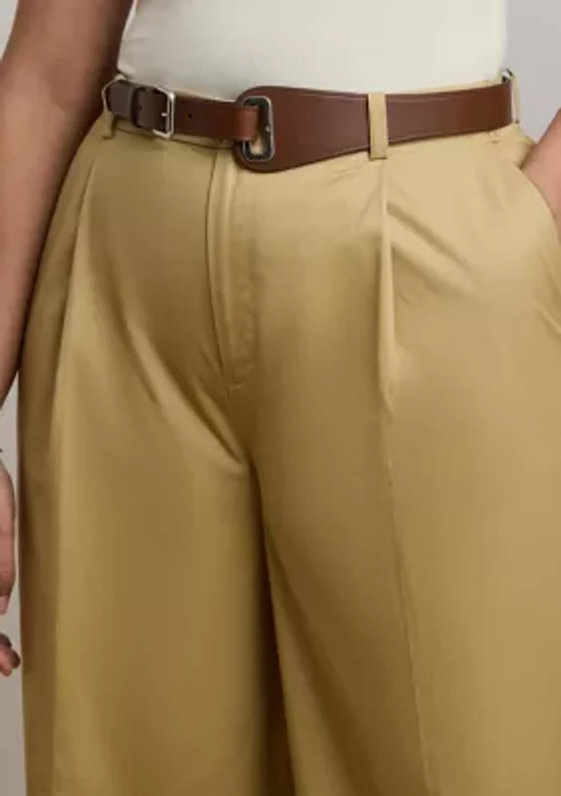 Women's Pleated Cotton Twill Wide Leg Pants