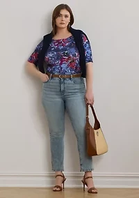 Plus Print Stretch Cotton Boatneck Tee