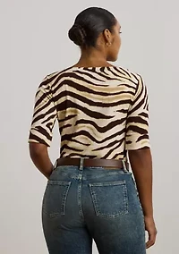 Plus Zebra Print Stretch Cotton Boat Neck T-Shirt