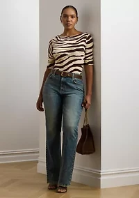 Plus Zebra Print Stretch Cotton Boat Neck T-Shirt