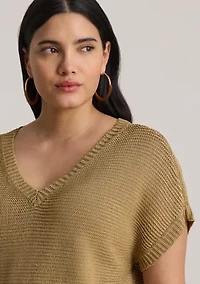 Women's Linen-Blend Short-Sleeve V-Neck Sweater