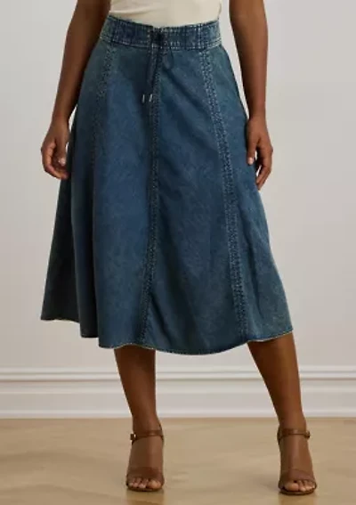 Plus Denim Drawcord Midi Skirt