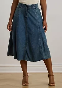 Plus Denim Drawcord Midi Skirt