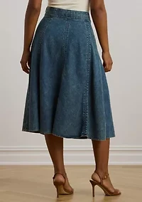 Plus Denim Drawcord Midi Skirt