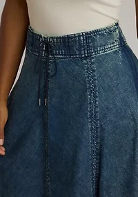Plus Denim Drawcord Midi Skirt