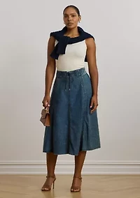 Plus Denim Drawcord Midi Skirt