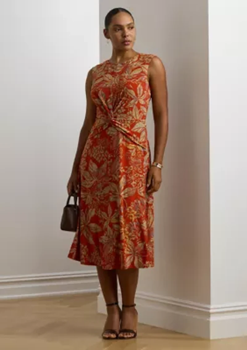 Plus Floral Twist Front Stretch Jersey Dress