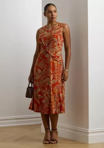 Plus Floral Twist Front Stretch Jersey Dress
