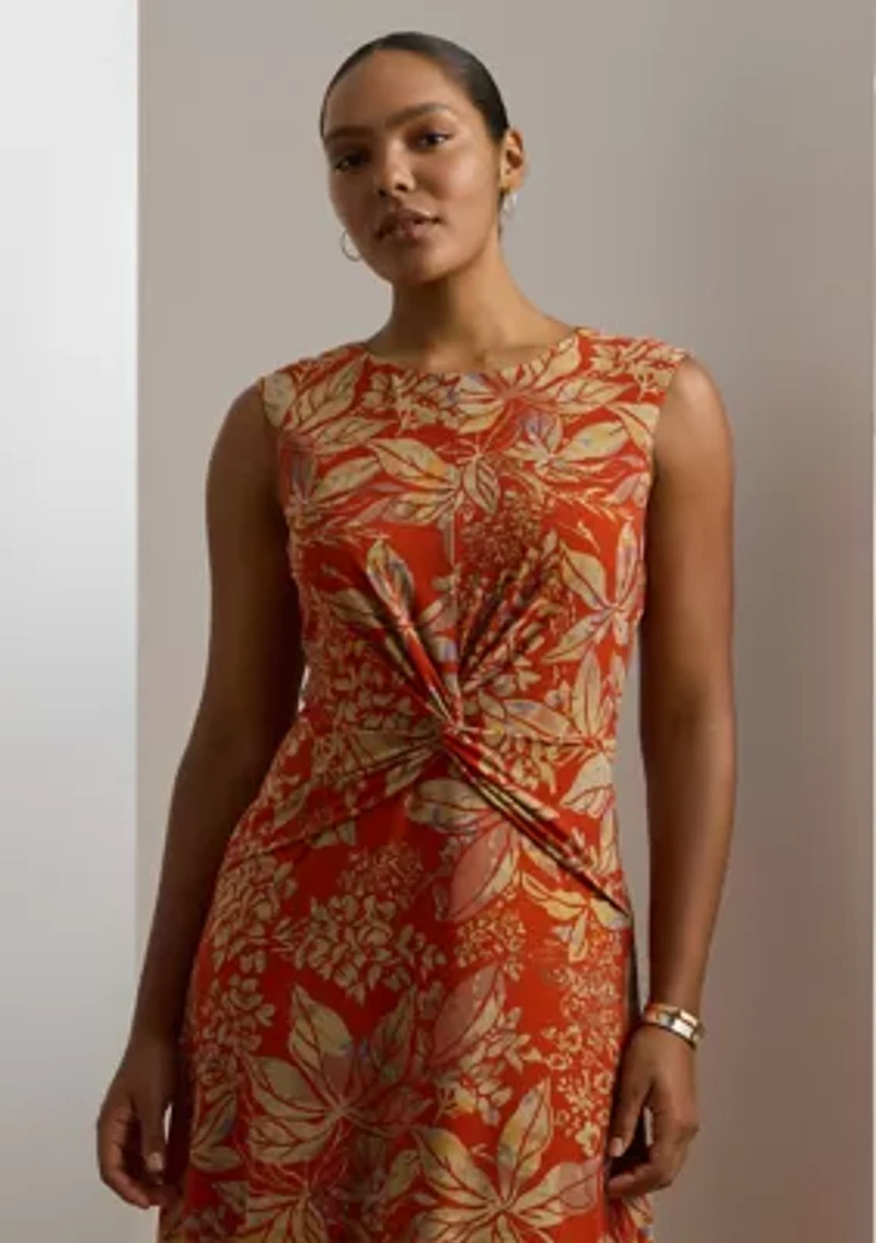 Plus Floral Twist Front Stretch Jersey Dress