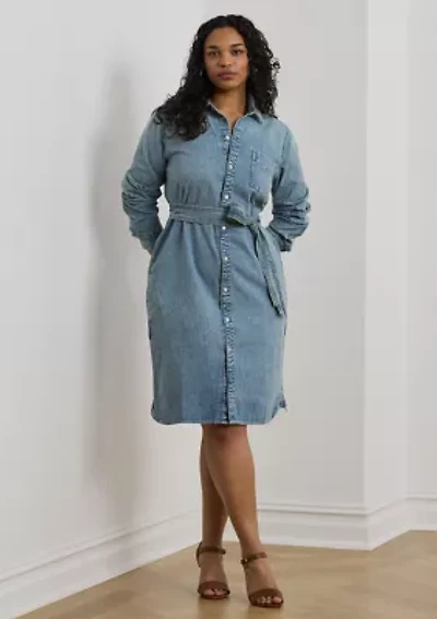 Plus Belted Denim Shirtdress