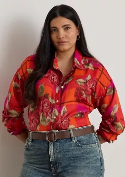 Plus Relaxed Fit Floral Linen Shirt