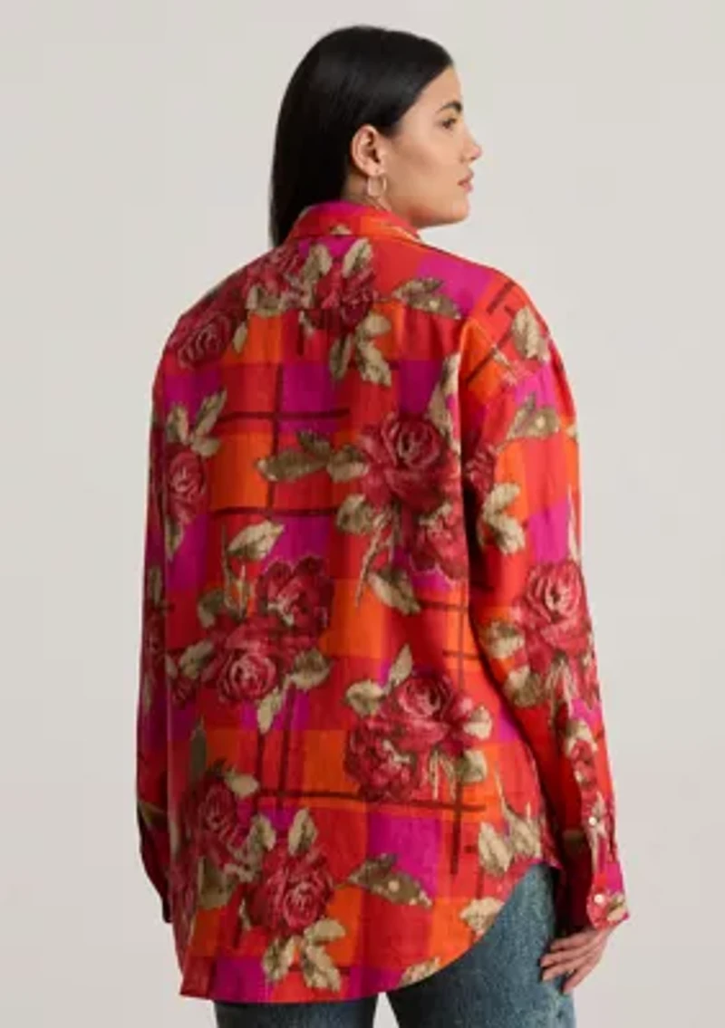 Plus Relaxed Fit Floral Linen Shirt