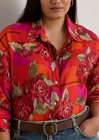 Plus Relaxed Fit Floral Linen Shirt