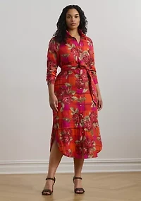 Plus Floral Checked Linen Shirtdress