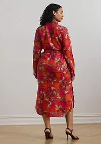 Plus Floral Checked Linen Shirtdress