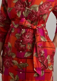 Plus Floral Checked Linen Shirtdress
