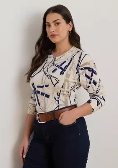Women's Belting-Print Cotton-Blend Sweater