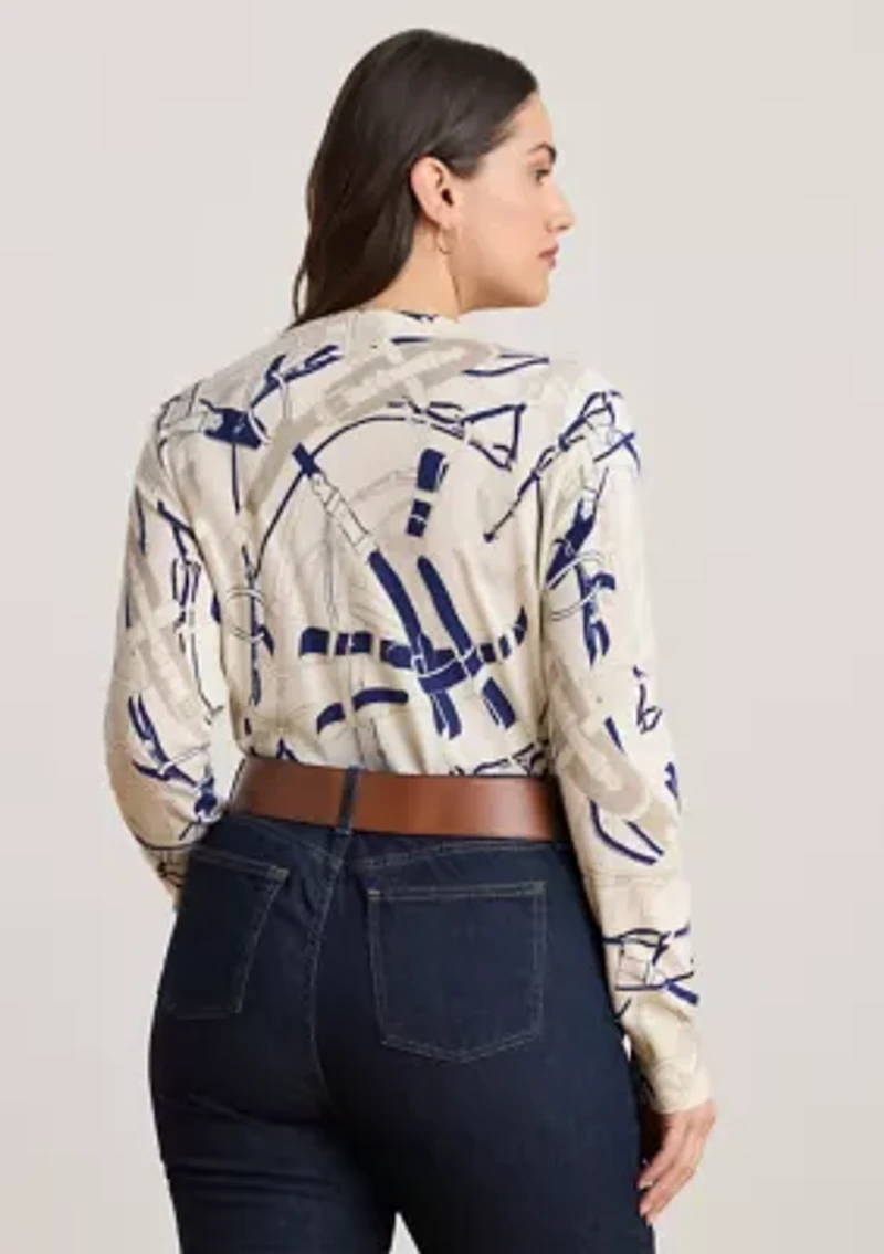 Women's Belting-Print Cotton-Blend Sweater