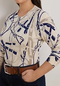 Women's Belting-Print Cotton-Blend Sweater
