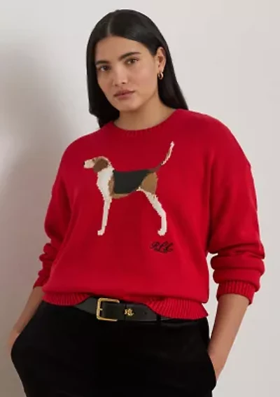 Intarsia-Knit Foxhound Cotton Sweater