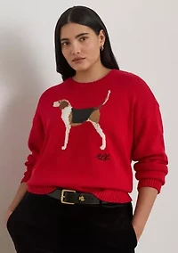 Intarsia-Knit Foxhound Cotton Sweater
