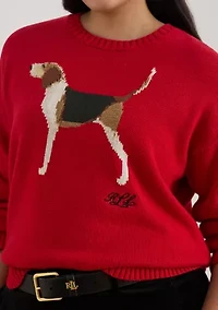 Intarsia-Knit Foxhound Cotton Sweater