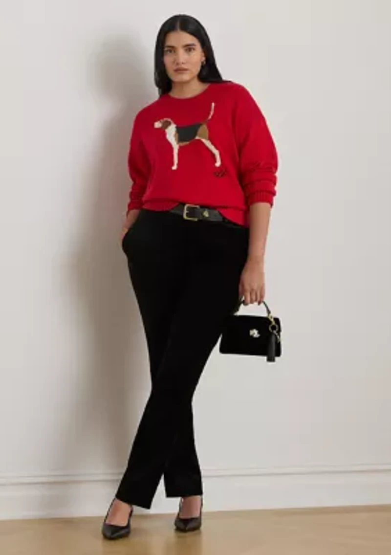 Intarsia-Knit Foxhound Cotton Sweater