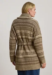 Plus Fair Isle Belted Wool-Blend Cardigan