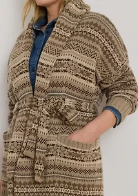 Plus Fair Isle Belted Wool-Blend Cardigan