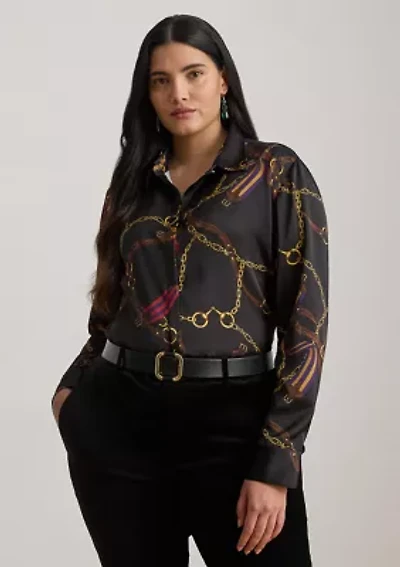 Classic Fit Belting-Print Satin Shirt