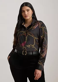 Classic Fit Belting-Print Satin Shirt
