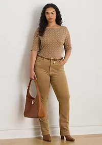 Plus Geo-Print Stretch Cotton Boatneck Tee