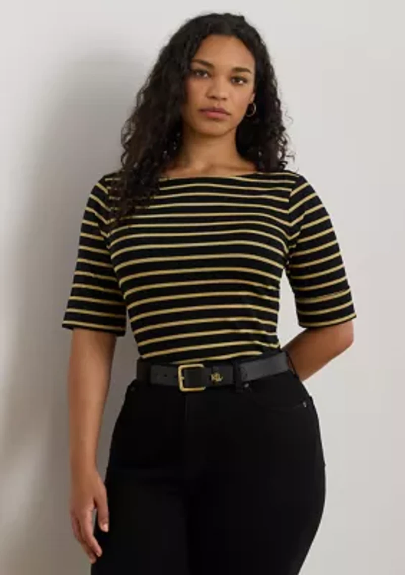Metallic Striped Boatneck T-Shirt