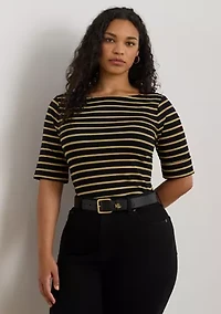 Metallic Striped Boatneck T-Shirt