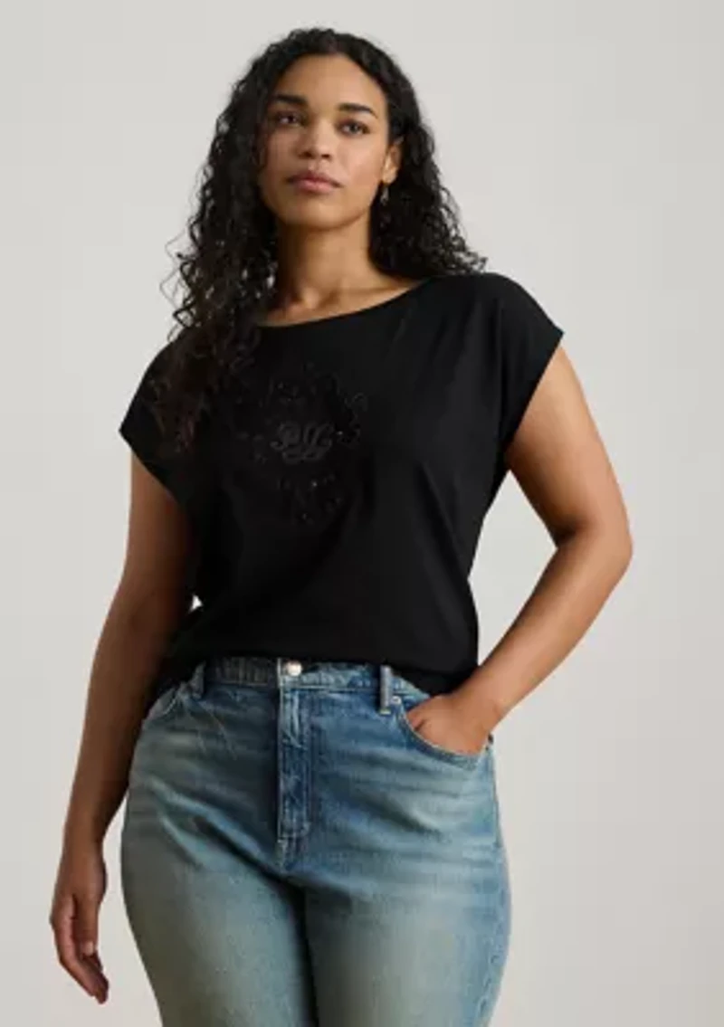 Plus Grieta Sequined-Crest Jersey T-Shirt