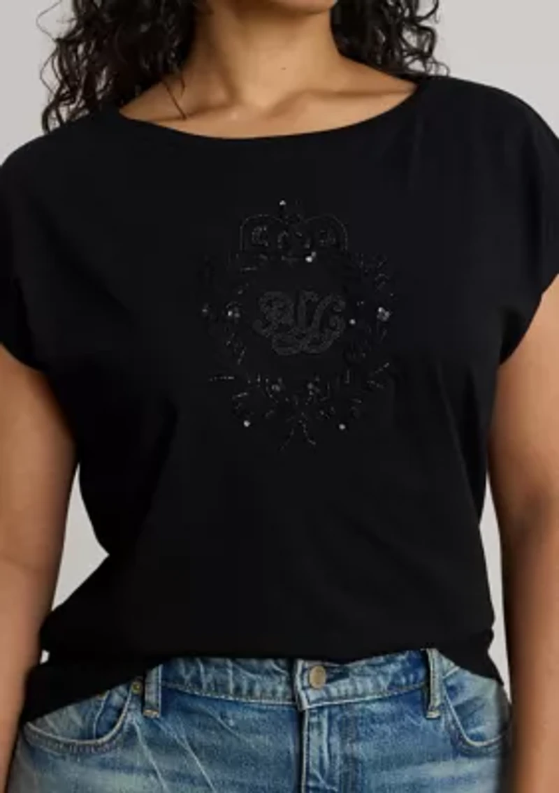 Plus Grieta Sequined-Crest Jersey T-Shirt