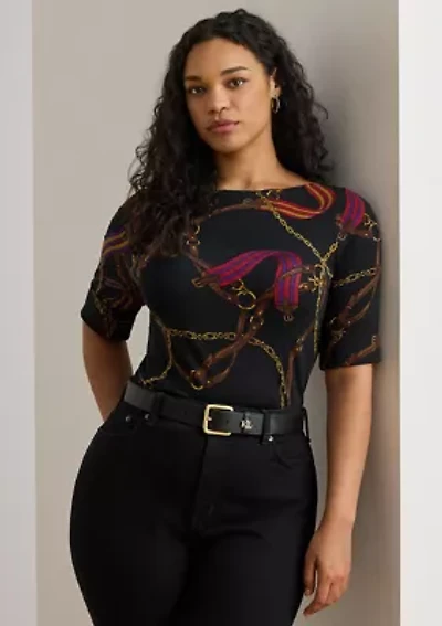 Print Stretch Cotton Boatneck T-Shirt