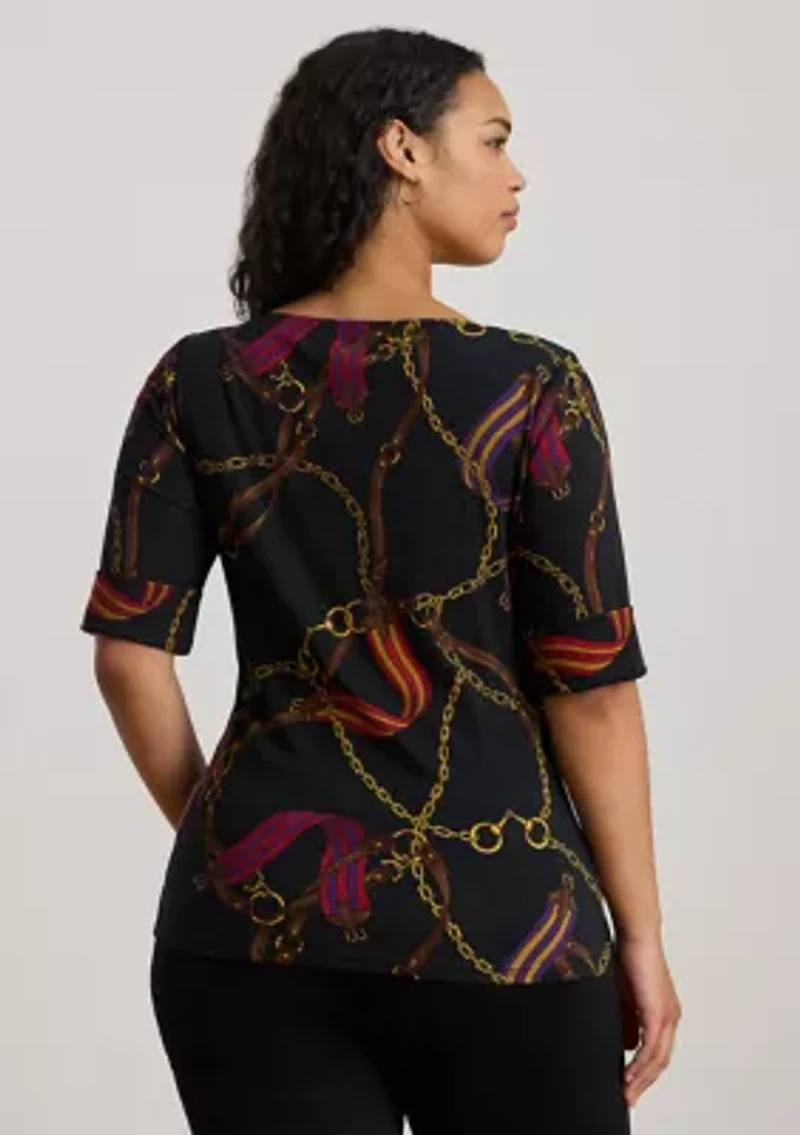 Print Stretch Cotton Boatneck T-Shirt